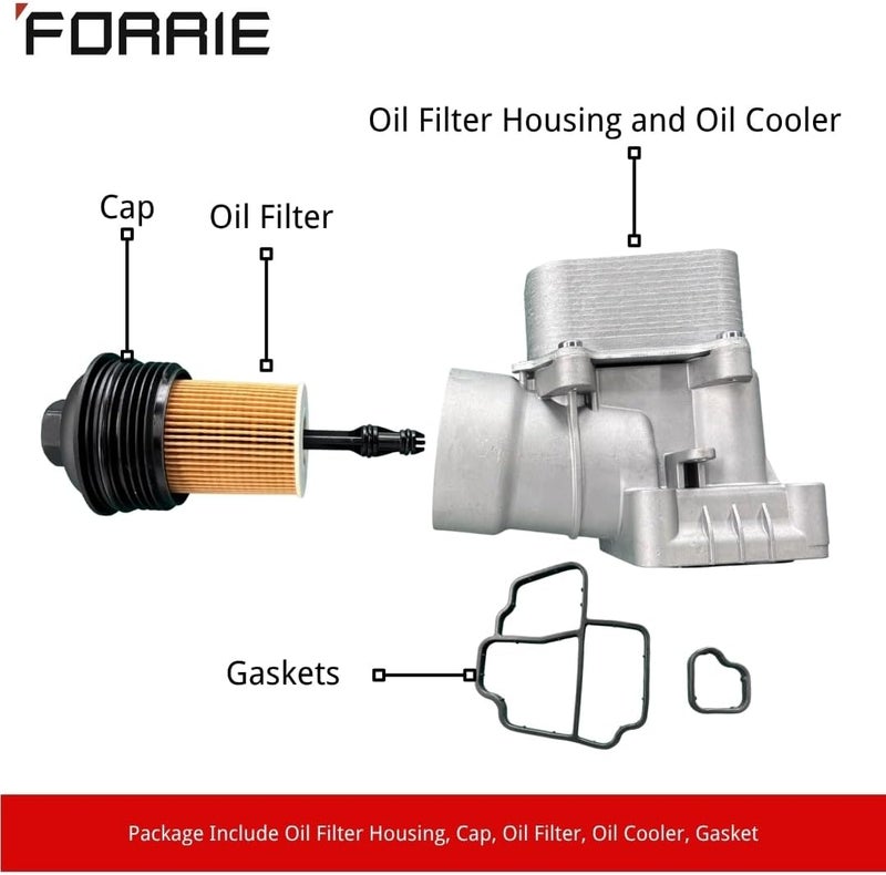 FORRIE حاوية فلتر زيت من الألمنيوم مع مبرد زيت وفلتر تناسب VW Passat Jetta Golf 2.0 TDI (2012-2014)، Audi A3 A4 Q3 Quattro (2010-2017)، OE 03L115389H - Image 3